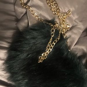 Cute emerald fluffy fur purse